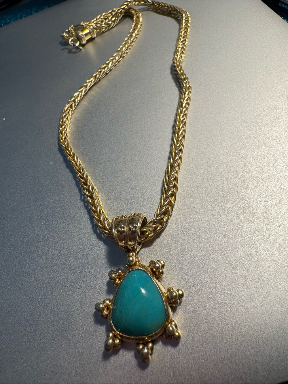 Vintage Gold plated Necklace with Turquoise Teardrop Pendant